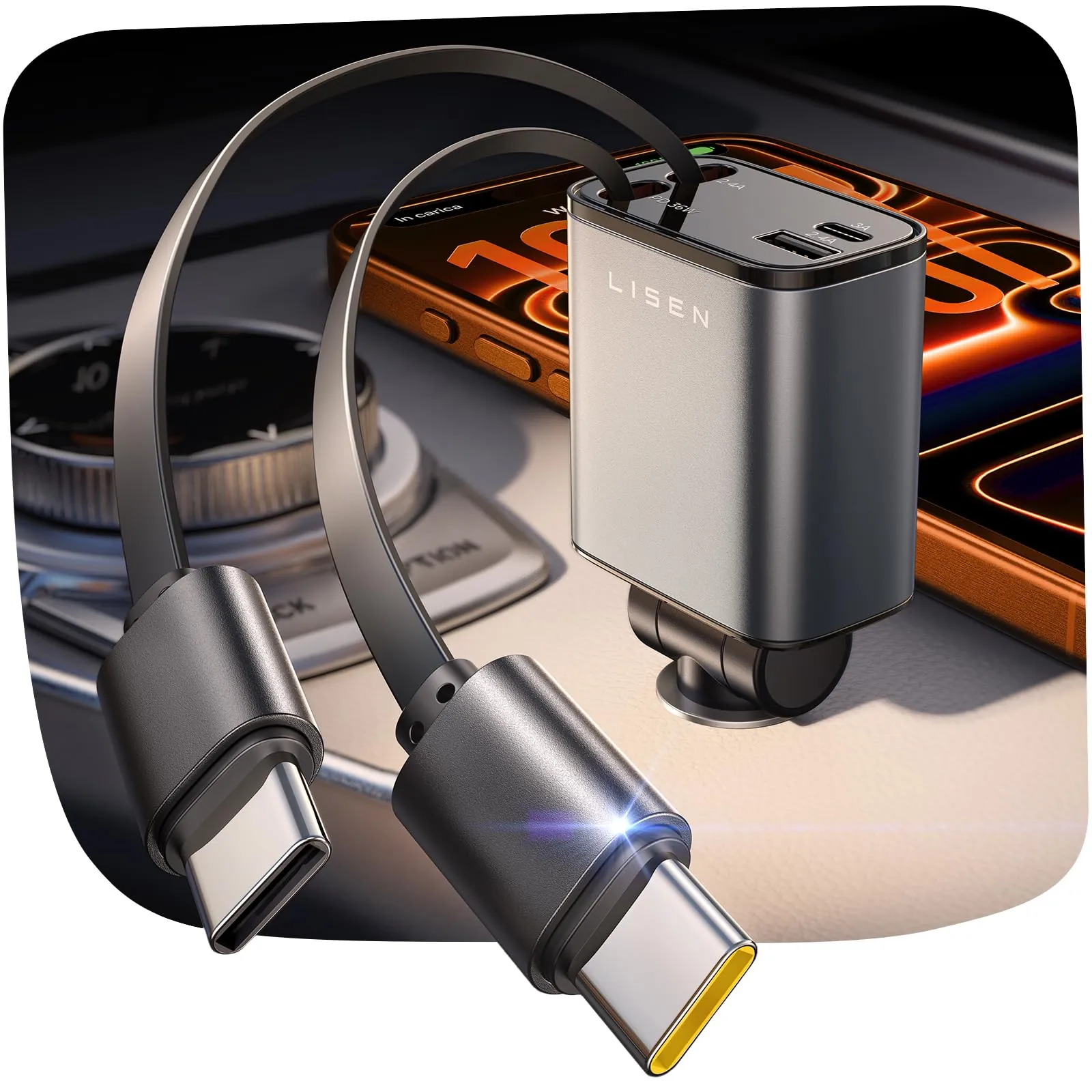 LISEN Retractable Car Charger Review: 75W USB-C Charger image 8